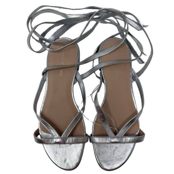 Stuart Weitzman Anita Metallic Leather Ankle Strap Flat Sandals Women's 7 NWOB - Picture 5 of 16